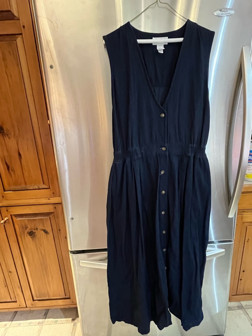 Lands' End Denim Darkwash Sleeveless V-Neck Button Maxi Dress NWOT